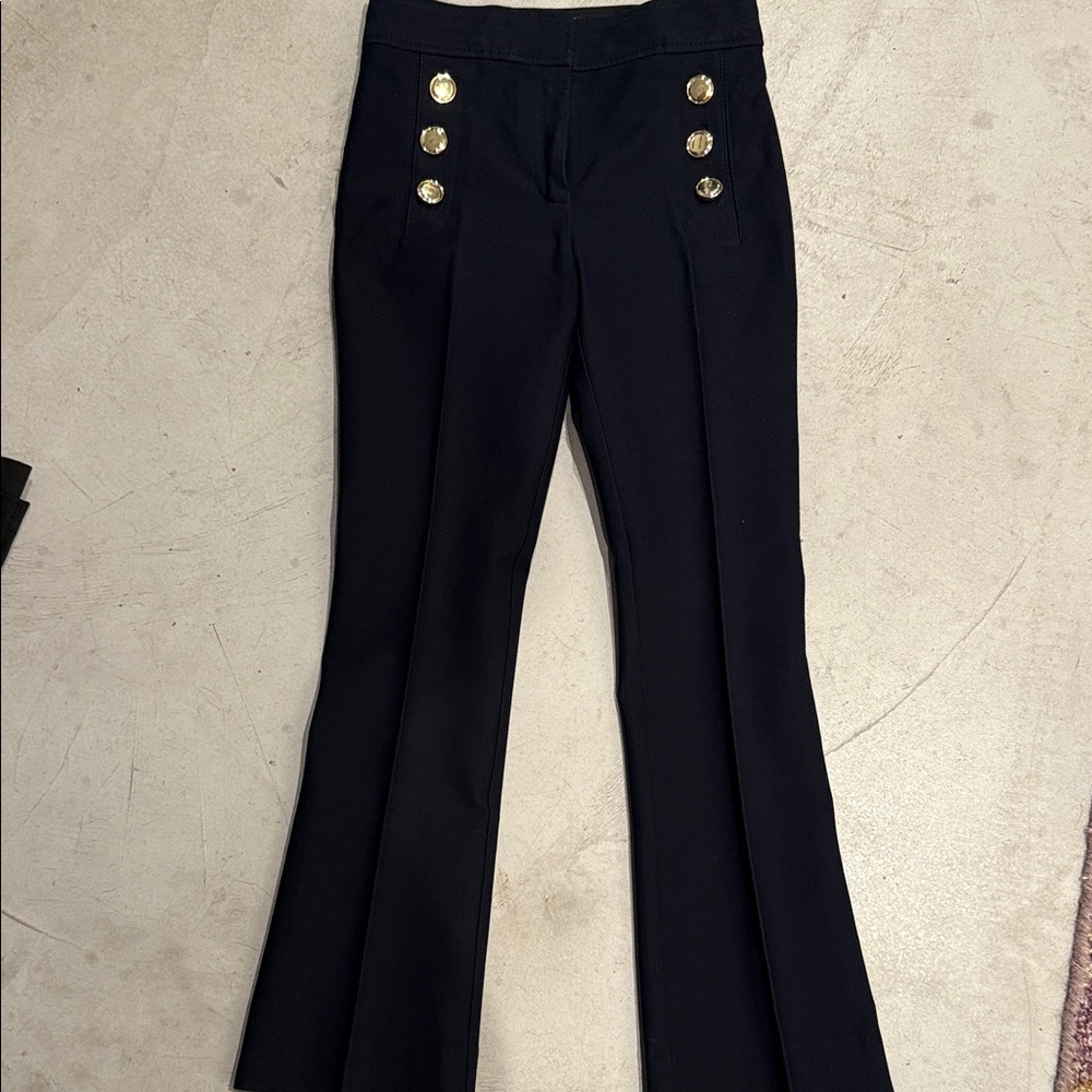 10 Crosby Derek Lam Black Flare Pants with Gold Buttons size 0